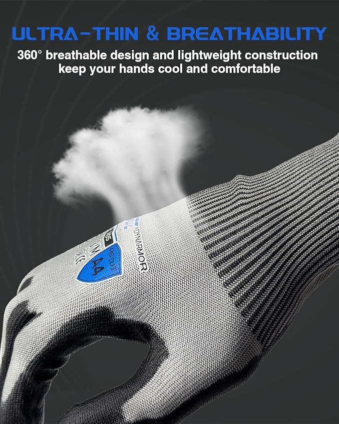 A9 Cut Resistant Work Gloves, 18 Gauge Ultra-light Foam Nitrile Coated Touchscreen ANSI A3 A4 A6 A9 Cutting Glove