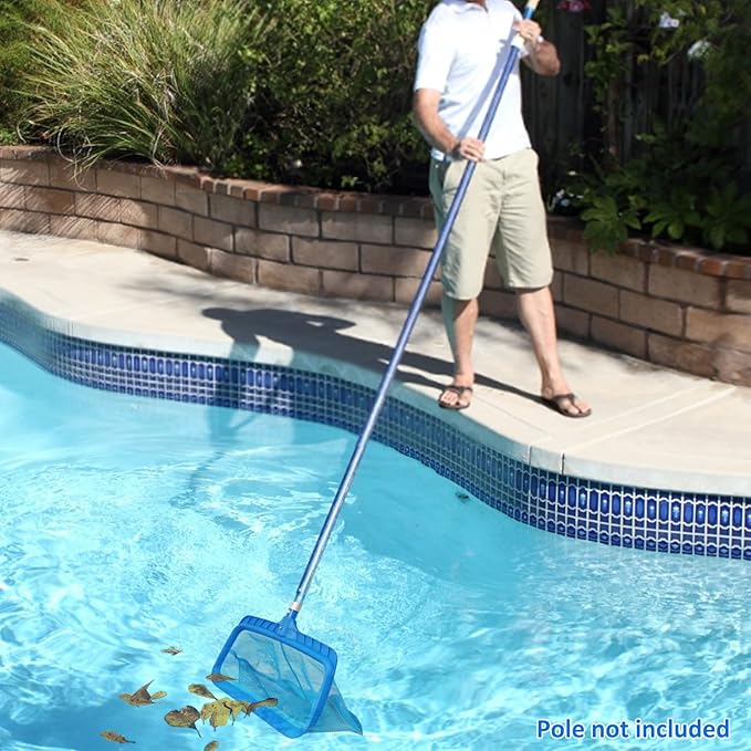 Poolvio Swimming Pool Skimmer Net, Fine Mesh Pool Leaf Rake Net with Double-Layer Deep Bag, Reinforced Frame - Swimming Pool Nets for Cleaning Finest Debris
