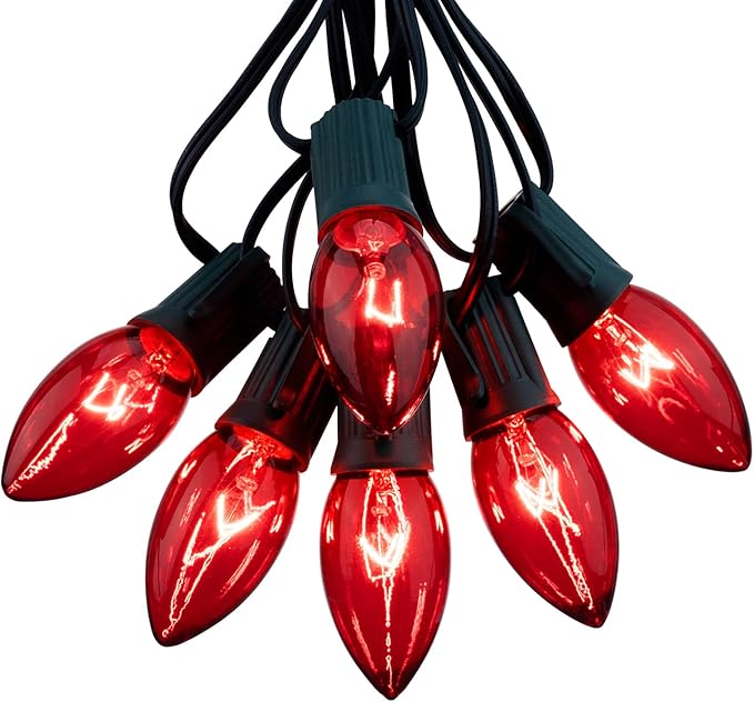 Minetom C9 Red Christmas String Lights, 25FT 25 Blubs Bright & Warm Outdoor Christmas Lights, Long Life C9 String Lights for Tree Patio Gazebo Wreath, Green