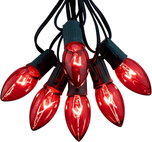 Minetom C9 Red Christmas String Lights, 25FT 25 Blubs Bright & Warm Outdoor Christmas Lights, Long Life C9 String Lights for Tree Patio Gazebo Wreath, Green