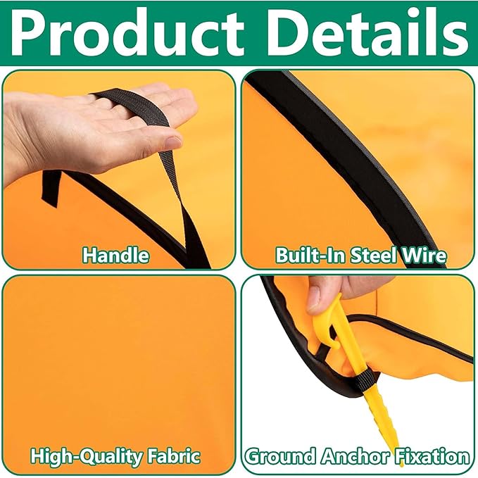 2 Pcs 140 Gallon Pop up Leaf Collector, Foldable Lawn Leaf Pick Up Bag Tool, Large Yard Dustpan Type Garden Bag, Reusable Yard Waste Bags for Cleaning Up Weeds Branches Waste Trash Debris