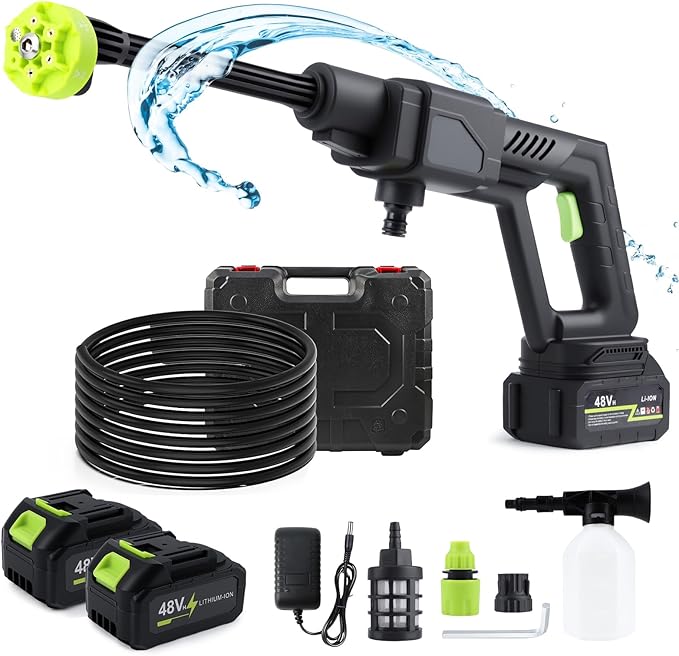 Cordless Pressure Washer Battery Powered, 870 PSI/60 Bar Portable Power Pressure Washer 48V with 6-in-1 Nozzle, Foam Pot, Hose for Garden Car Floor Yard Fence Wall Cleaning
