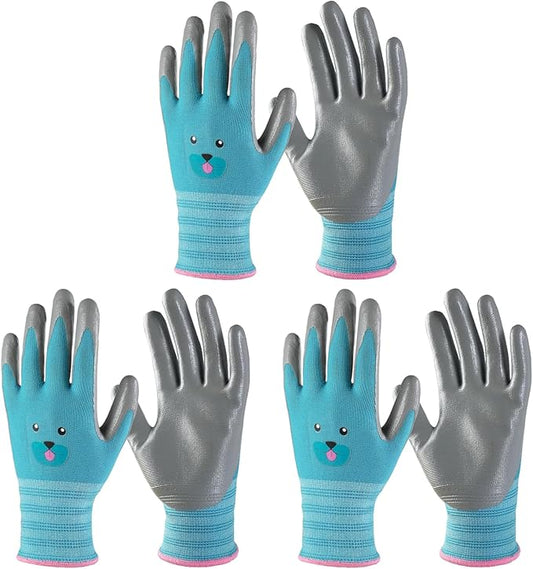 ANDANDA Kids Gardening Gloves, Nitrile Coated Children Yard Work Gloves with Grip, Suitable for Toddlers, Children, Girl, Boy