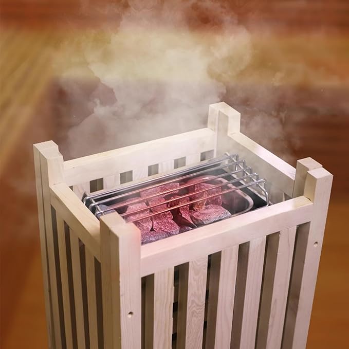 Luxury Dual-System Wood Sauna Room for 4-6 Person, Hybrid Indoor Sauna Spa,Canadian Hemlock, 6KW Heater, 195°F Steam+149°F Far Infrared, 12 Heating Elements, 220V, Oxygen Ionizer, 8mm Tempered-Grass