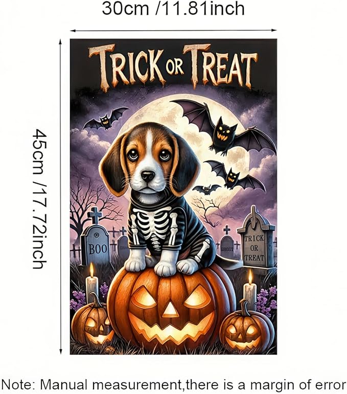 Happy Halloween Garden Flags for Outside Decoration,Beagle Skeleton Dog and Pumpkin Welcome Garden Flag for Outdoor Decor 12x18 Inch Vertical Double Sided