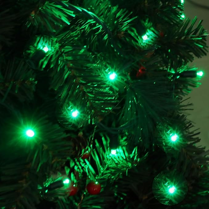 50 LED 5MM Green Christmas Lights, 17FT Indoor/Outdoor String Light, Mini Lights for Garden, Patio, Christmas Trees - Green Wire, Commercial Grade, UL Listed