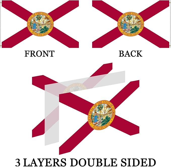 Florida State Flag 3x5 Outdoor Double Sided- 3Ply 240D 4 Rows Stitched- Big State Of Florida Flag 3x5- UV Fade Resistant With Canvas Header & 2 Brass Grommets