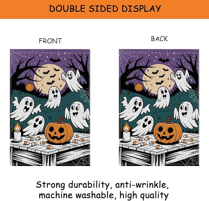 HTBIG Halloween Ghost Garden Flag, Funny Halloween Ghost Pumpkin Decor, Yard Flags for Outside 12x18 inch, For Holiday Yard Outdoor Decorate