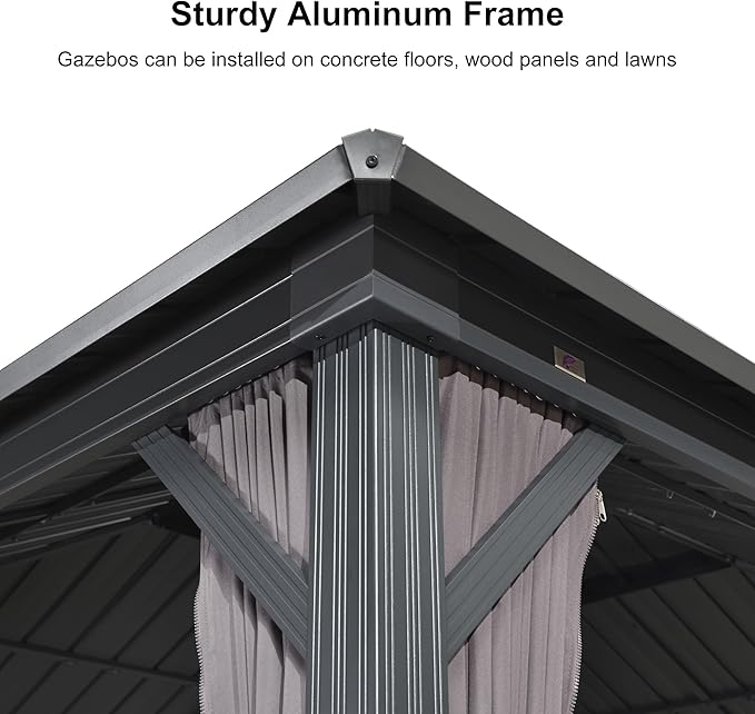 PURPLE LEAF 12'x20' Hardtop Gazebo with Lights Outdoor Pavilion Waterproof Double Roof Galvanized Steel for Patio and Garden Includes Netting and Curtains Grey