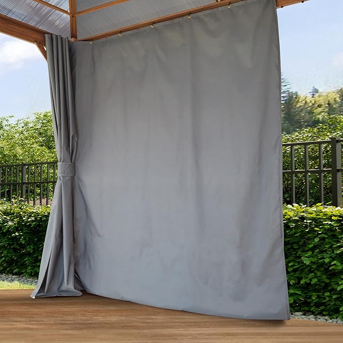 TOOLPORT Hardtop Gazebo 10x10 ft with Polycarbonate Roof - Wood-Like Finish - 4 Side Panels in Gray