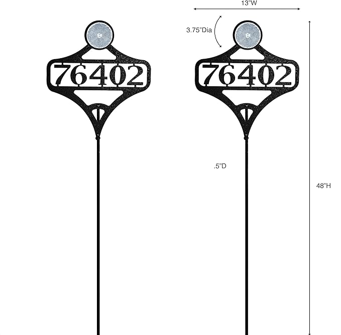 Touch of Class Pathways Custom Address Sign Reflective Driveway Marker Stake Set of Two | Personalized with 1-5 House Numbers or Name | Unique Tall Reflector Set of 2 | Black Durable Finish
