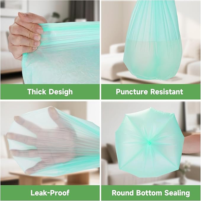 Small Bathroom Trash Bags 4 Gallon - 4 Gal Mini Garbage Bags Green 15 Liter 100 Count Unscented Biodegradable Compostable Waste Basket Kitchen Office Liners Strong Thick Bulk Heihaily