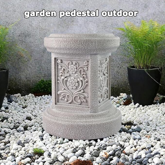 Classic Statuary Stand Outdoor Pedestal Sculpture Decor Plinth Base Riser, Garden or Home Resin Statuary Pedestal, 12.6" Tall, 7.1 Pounds, (Round)