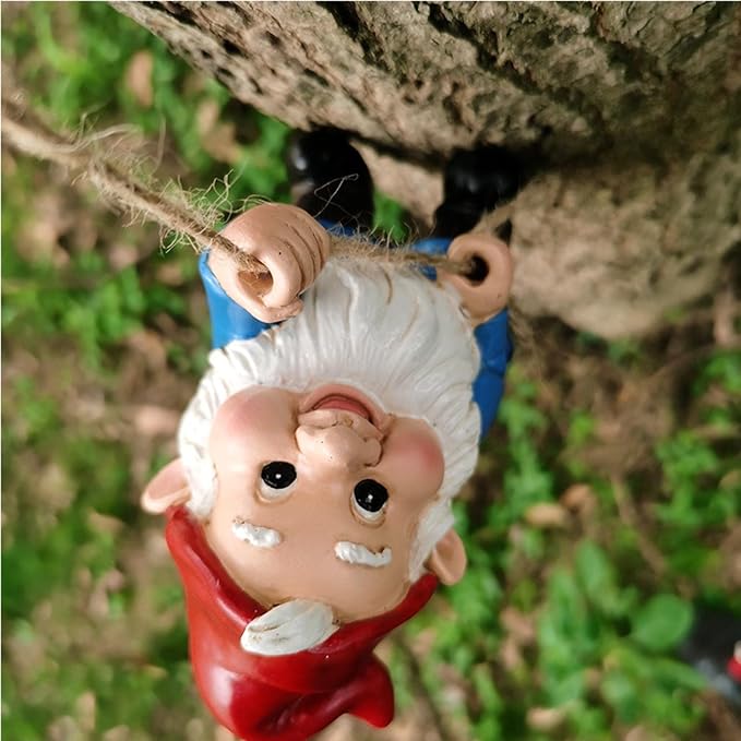 Funny Climbing Gnome Tree Hugger Decor, Garden Sculpture Decoration Elf Out The Door, Yard Ornament Resin Statue Outdoor Decor for Patio Lawn