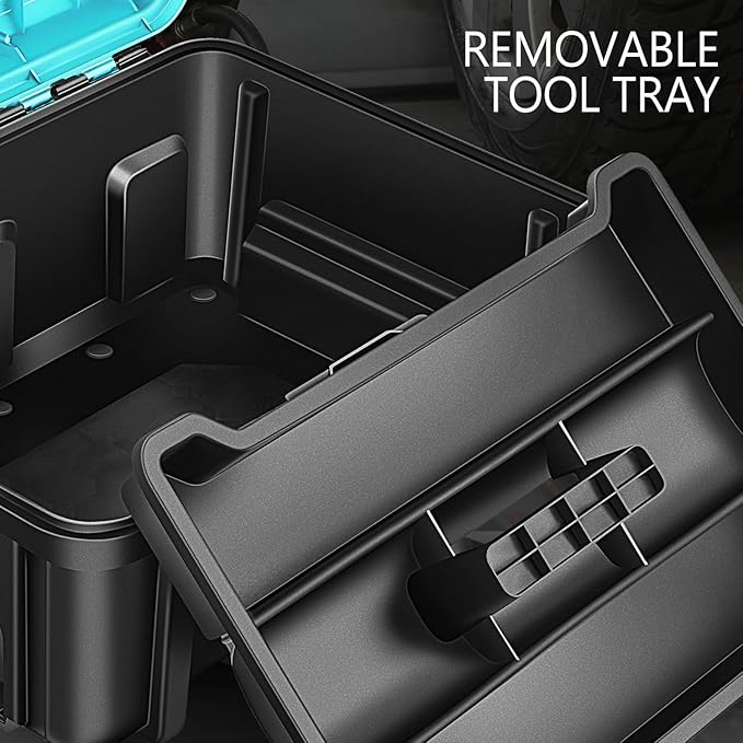 ‎DNA MOTORING 2pcs Tool Boxes Set - Lockable Organizer Storage Portable Toolbox with Removable Tray for Workshop Garage & Household, Large Capacity, TOOLS-00310-TB