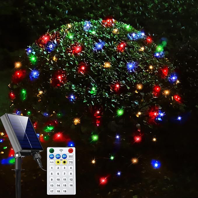 Solar Net Lights Outdoor Mesh Lights Christmas Decorations, 200LED String Tree Wrap Waterproof 19 Modes for Bushes, Fence,Garden, Shrubs,Trunk, Halloween,Xmas Decor (Multi-Colored, 9.8ft x 6.6ft)