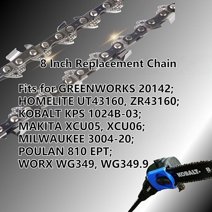(2PK) 8 Inch Replacement Chainsaw Chain - 3/8" LP Pitch .043" Gauge 33 Drive Links – 8 in Pole Saw Chains R33 Replaces for Ryobi P4360, RY43160, P4361 / Worx WG349 WG349.9 and More
