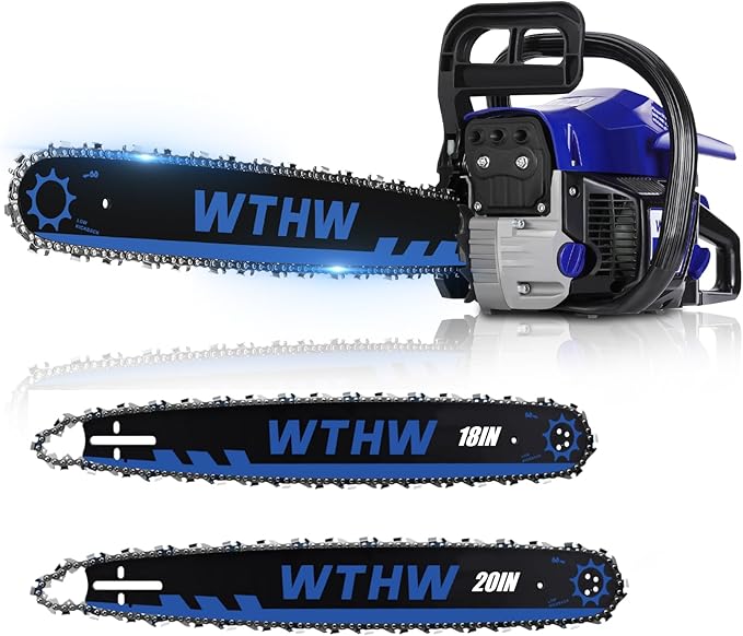 58 cc Gas Powered Chainsaw, 20 in & 18 in Quick-Switch Bars – 550 ml Fuel 260 ml Oil Tanks, Automatic Chain Oiler, Centrifugal Air Filter, Quick Start, Inertial Chain Brake (WH5808)