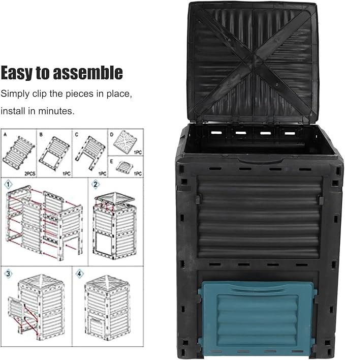 Large Capacity Compost Bin with Vent and Hinged Cover for Kitchen Garden Outdoor