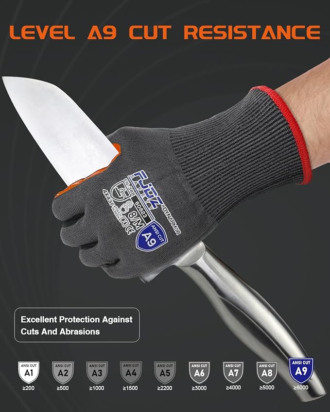 A9 Cut Resistant Work Gloves, 18 Gauge Ultra-light Foam Nitrile Coated Touchscreen ANSI A3 A4 A6 A9 Cutting Glove