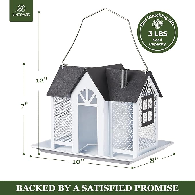 Kingsyard Bird Feeder House for Outside, Metal Mesh Wild Bird Feeder with Triple Feeders for Finch Cardinal Chickadee, Large Capacity, Weatherproof and Durable