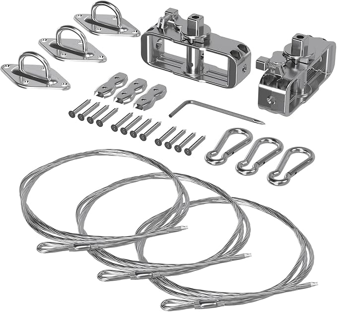 Sun Shade Sail Hardware Kit- 18' Ft (6'x3) Steel Tension Cable with Winch Kit Pad Eyes Snap Hooks Sunshades Installation Kit for Triangle Shade Sails Deck Patio Yard