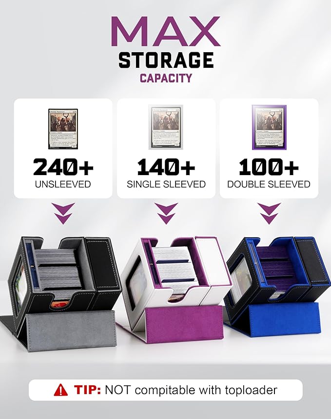 ZLCA MTG Commander Deck Box with Display Window, Card Deck Box Holds 100 Double-Sleeved Cards with Dice Tray & 35pt Magnetic Card Holder(White& Purple)