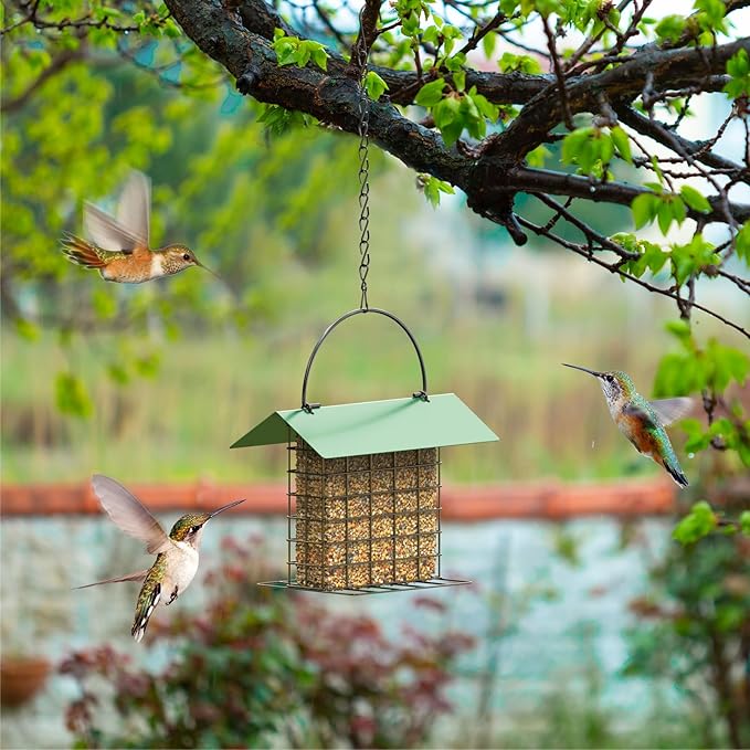 FLINTER Bird Feeder for Outdoors, Suet Feeder Hanging Bird Feeder, Adjustable Chain Hanging for Garden Yard Outside - Suet Cake Feeders to Attracting Birds