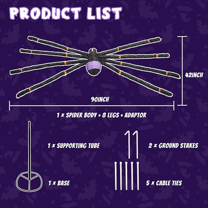 5.5FT Giant Spider Halloween Decorations with 100 LED, Plug-in Pre-Lit Light Up Scary Spider Halloween Decorations, Large Spider Decorations for Outdoor, Yard, Lawn, Exterior Walls