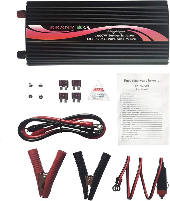 1000W Off Grid Pure Sine Wave Power Inverter 24V DC to 110V 120V AC 60HZ with LED Display US Socket