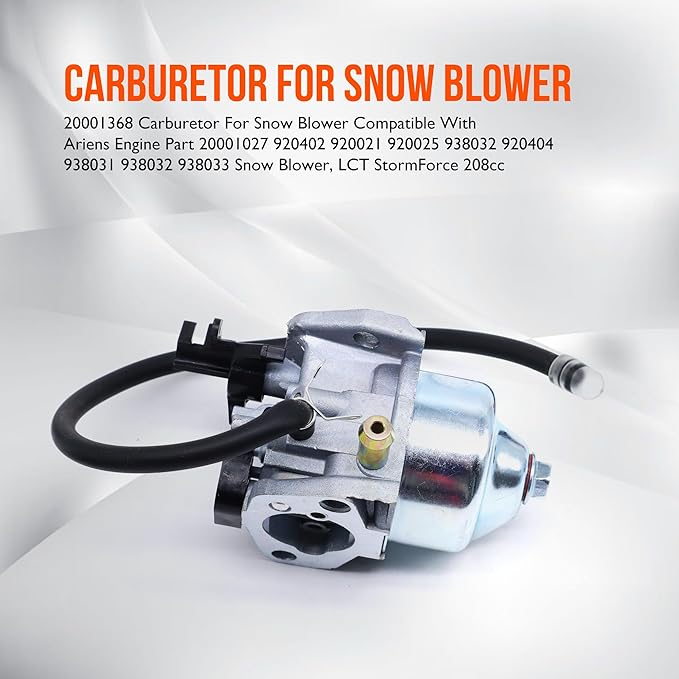 20001368 Carburetor Replacement for Ariens Engine Part 20001027 920402 920021 920025 938032 920404 938031 938032 938033 Snow Blower, LCT StormForce 03121 03122 208cc Snow Thrower Snow Blower