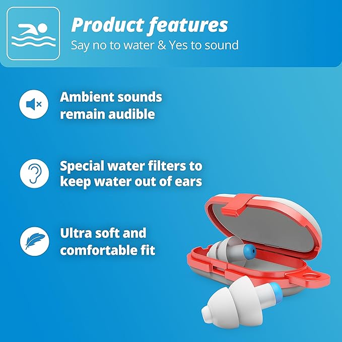 Alpine SwimSafe - Ear Plugs for Swimming - Ear Protection Against Water - Comfortable Waterproof Earplugs with Filter - Hyopoallergenic & Sustainable