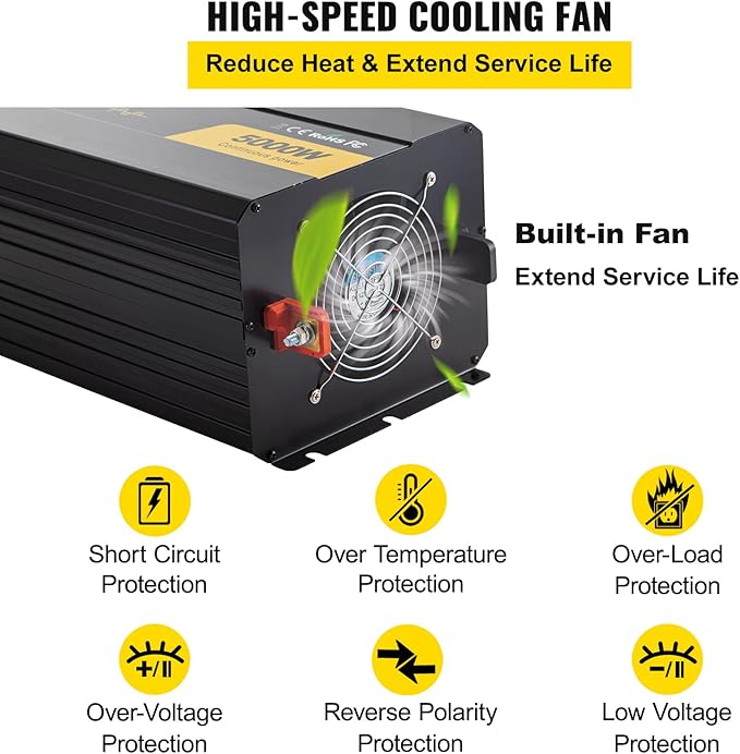VEVOR 5000W Modified Sine Wave Power Inverter, DC 12V to AC 120V Car Converter with LCD Remote Control, USB Port, AC Outlets Inverter for Truck RV