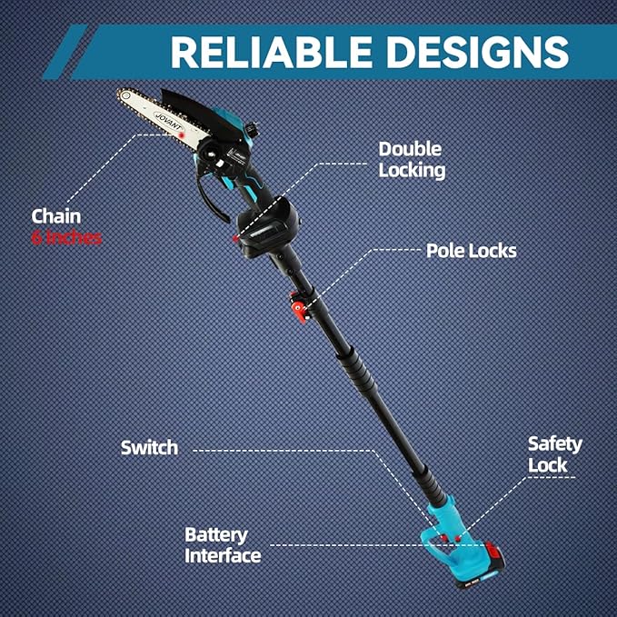 6 Inch Electric Pole Saw for Tree Trimming, 2-in-1 Cordless Mini Chainsaw for Garden Yard Wood Cutting Lightweight with Dual Batteries for Women