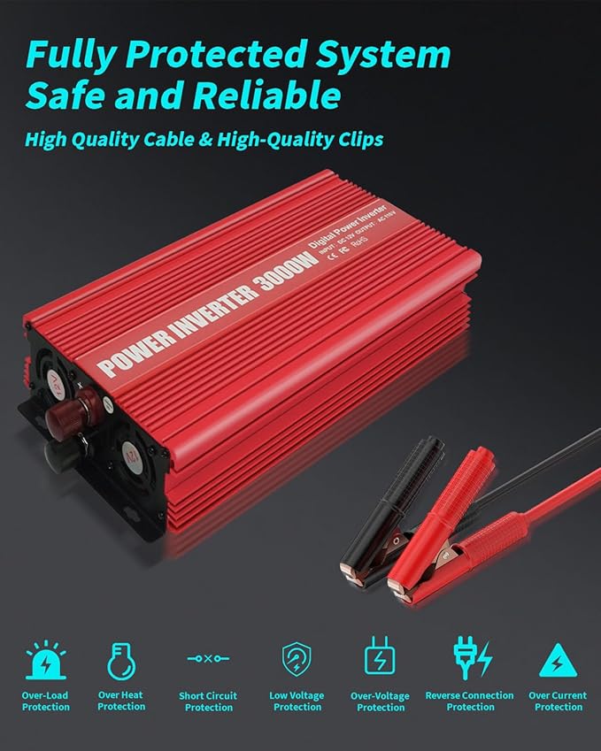 Inverter 3000W Car Power Inverters,12v DC to 110v AC Converter with USB and AC Outlets Power Inverter 3000Watts,Car Power Converter for Car Home Vehicles Laptop Trip