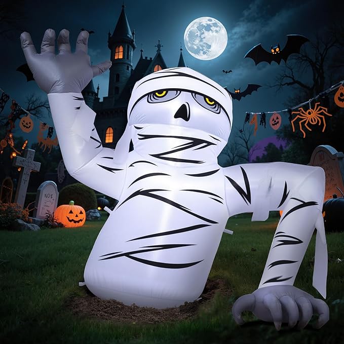 Dawdix 5.2FT Halloween Inflatable Groundbreaker Mummy Outdoor Decorations, Blow Up Yard Decoration Inflatable Mummy with Built-in LEDs for Halloween Party Indoor Outdoor Yard Garden Lawn Decor