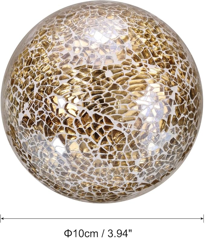uxcell 4" Decorative Balls, 3 Pcs Mosaic Glass Balls, Decorative Table Sphere Orbs, Centerpiece Balls for Decorating Bowls Vase Tables Wedding Party, Gold
