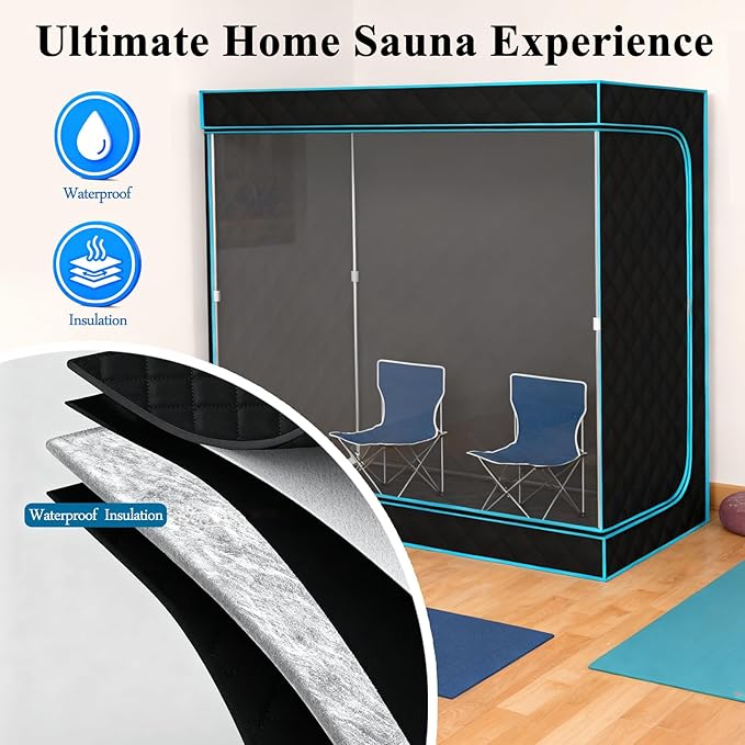 Sauna,2 Person Portable Steamer Sauna Set,Foldable Wet Sauna Tent Set with 2.5L 1500W Steamer,Full Size Home Sauna,with Folding Chair,Remote Control,Blue