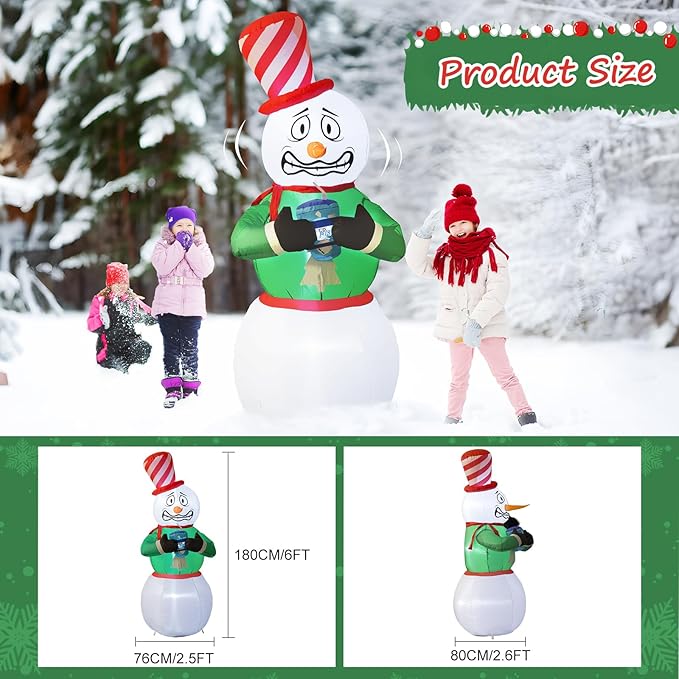 Elegear Christmas Inflatables Outdoor Decorations, 6FT Animated Shivering Snowman Inflatable Built-in LEDs Christmas Blow Up Yard Decorations Lighted Snowman for Xmas Party Indoor Outdoor Decoration