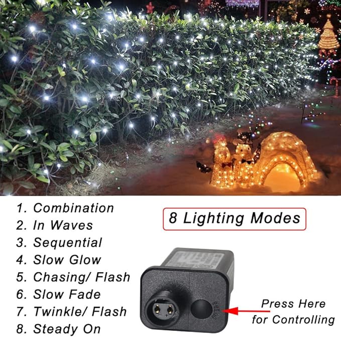 Cool White Net Lights, 360 LED Outdoor Christmas Net String Lights, 21 ft x 5 ft Large Net Mesh String Lights, 8 Modes Twinkle Lights Connectable Plug in for Bushes Halloween Yard Garden Party Decor