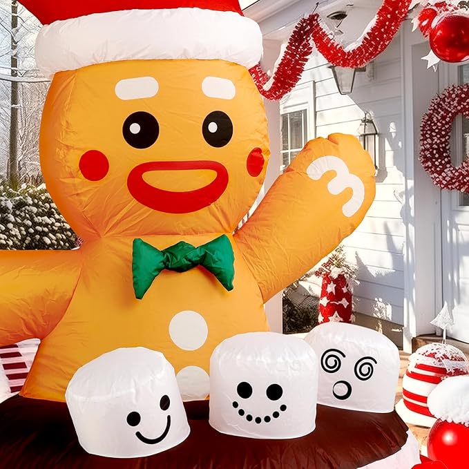 WBHome 5 Ft Christmas Inflatable Gingerbread Man in Cocoa Outdoor Decorations, Xmas Blow Up Yard Decor with Built-in LED Light for Lawn Home Party Indoor Outdoor