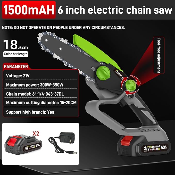 6-Inch Electric Chainsaw Cordless, Lightweight & Portable Chainsaw for Tree Trimming, Pruning, and Small Wood Cutting | 20V Lithium-Ion Battery | Ideal for Home Garden, DIY Projects