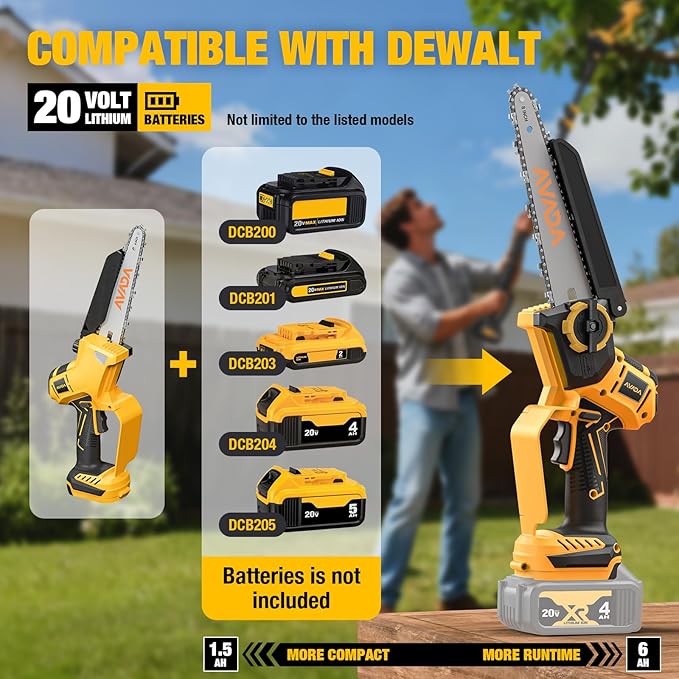 2-IN-1 Cordless 8-Inch Pole Saw & Chainsaw for DeWALT 20V MAX Battery - 1200W Brushless Motor, Total Reach of Max 15.9 FT, Lightweight, 8"&6"Electric Pole Saws for Tree Trimming Pruning (Tool Only)