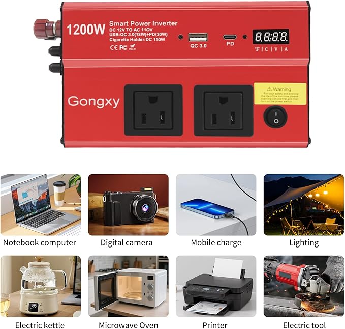 Car Power Inverters 1200W Inverter - 12v DC to 110v AC Converter with AC Outlets USB Type-c Port,Car Power Converter for Truck/Home/Vehicles/Laptop Trip