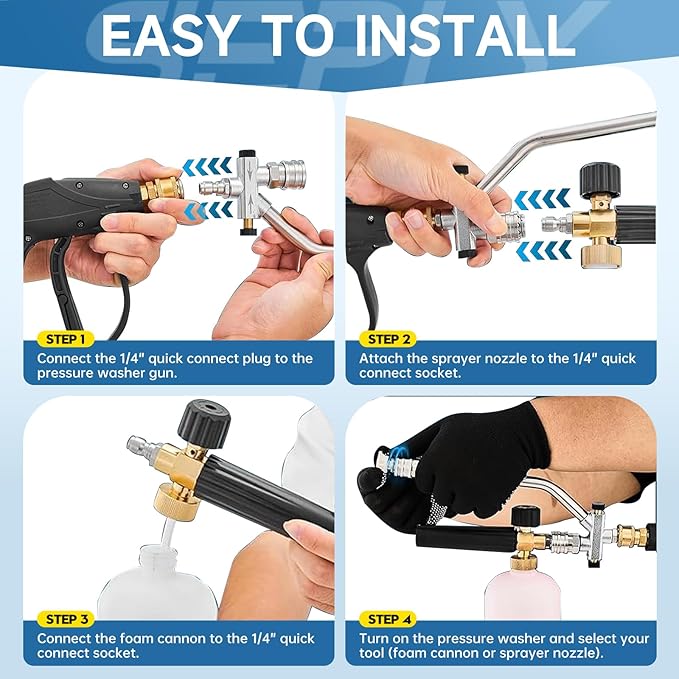Foam Cannon for Pressure Washer, Dual Connector Foam Gun with 5 Nozzle Tips, 3/8" Swivel Quick Connect, M22-14mm & M22-15mm Fittings