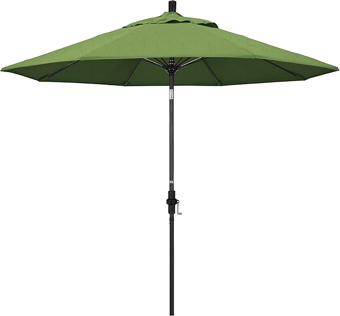 California Umbrella 9' Round Aluminum Pole Fiberglass Rib Market Umbrella, Crank Lift, Collar Tilt, Black Pole, Sunbrella Spectrum Mist