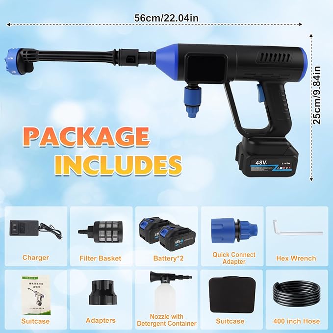 18000mAh Portable Cordless Pressure Washer,800PSI Electric Pressure Washer with Battery|Charger|6-in-1 Nozzle,33FT Drain Hose,Portable Power Washer for Car/Garden/Floor/Yards