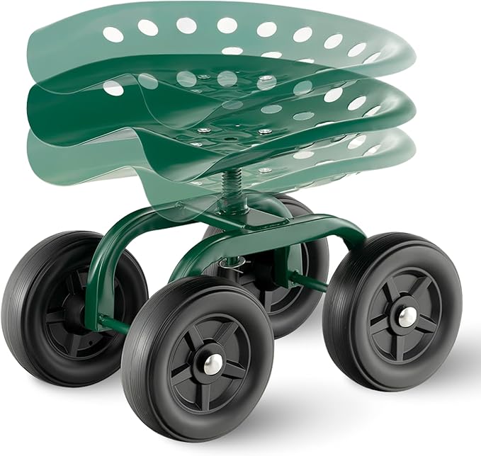 Rolling Garden Seat, Garden Cart with 360° Swivel Work Seat & Adjustable Height, Heavy Duty Garden Seat with Wheels for Lawn Yard Patio Greenhouse Planting Cleaning (Green)