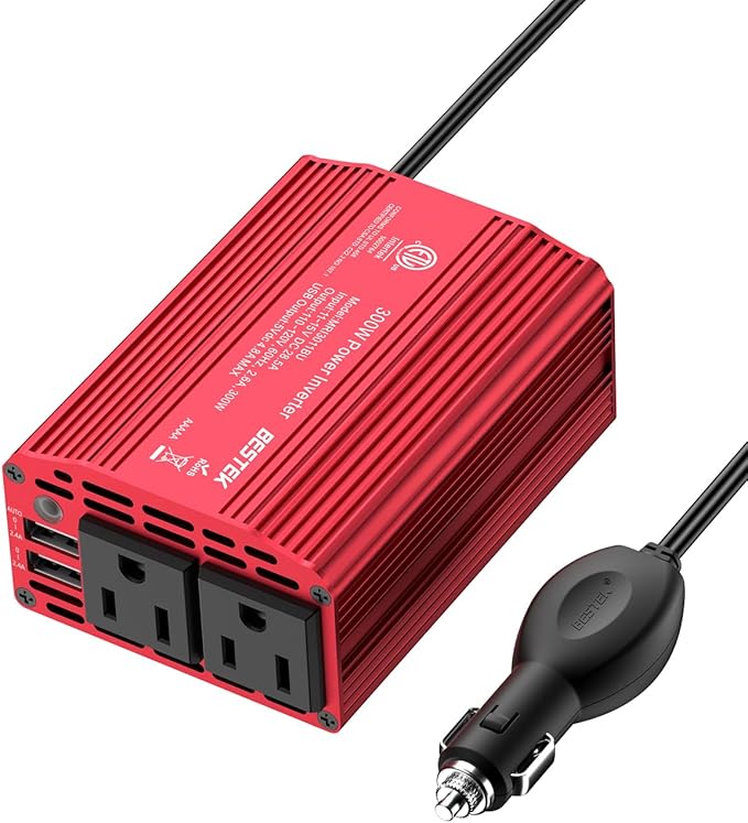 BESTEK 300W Car Power Inverter - DC 12V to 110V AC Car Inverter Converter with 4.8A Dual USB Charging Ports and Dual AC Outlets - Car Power Adapter for Laptop, CPAP Machine, Nebulizer, Breast Pump