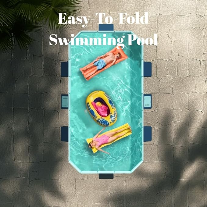 Foldable Swimming Pool, Non-Inflatable Kids' and Adults' Outdoor Large Swimming Pool, Anti-Slip PVC Family Pool, Summer Water Party for Outdoor, Garden, Backyard (Middle)